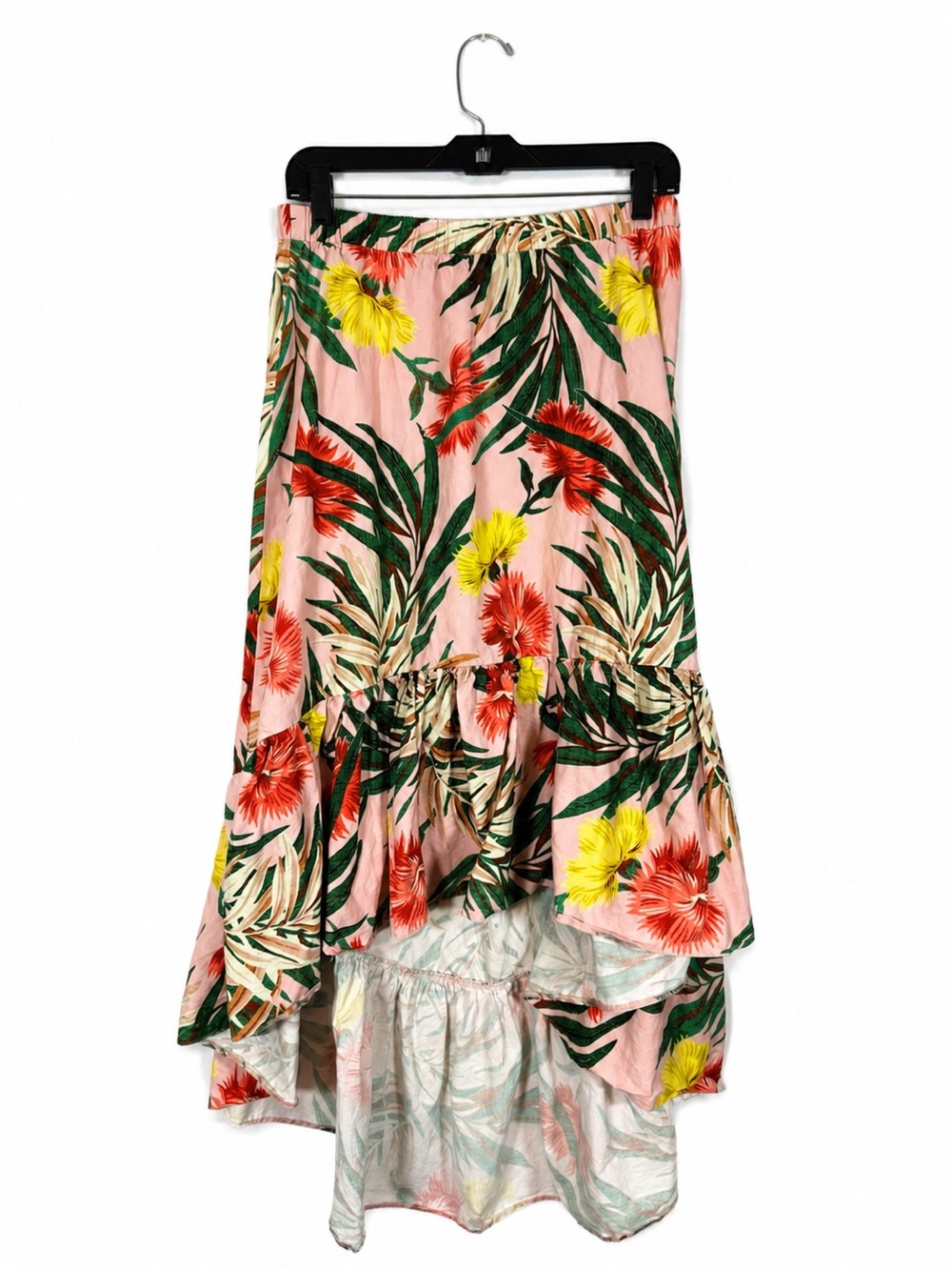 ASOS Cotton Tropical Floral Ruffle High-Low Asymmetric Midi Maxi Skirt Plus 14